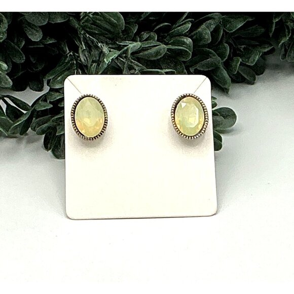 Oval Faceted Green Stone Stud Earrings - Picture 4 of 5